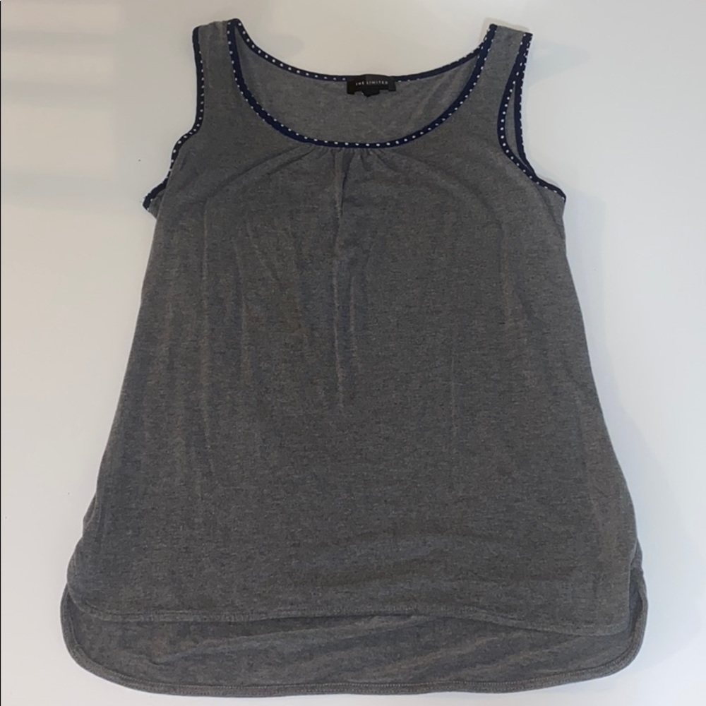 Grey tank with blue polka dot lining